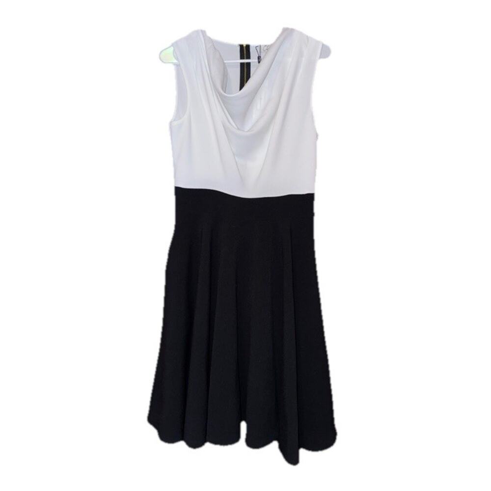 Womens 12 A Line Dress Drape Cowl Neck White Black Closet London Pockets NWT